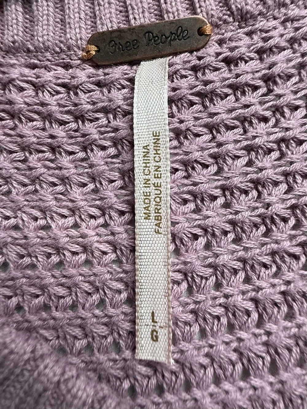Free People Lavender Cold-Shoulder V-Neck Waffle Knit Sweater